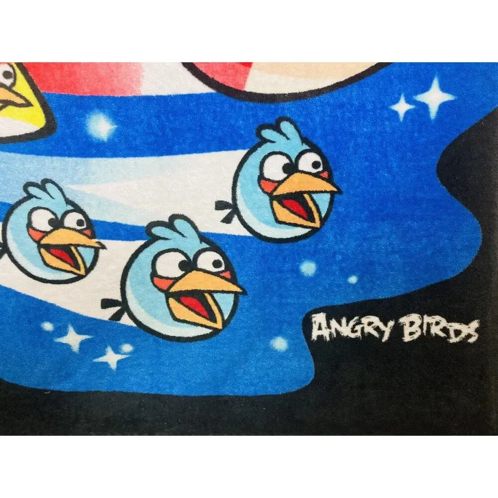 ANGRY BIRDS Large Plush Throw Blanket Shoot for Stars Blue Yellow Red 80 X 60”